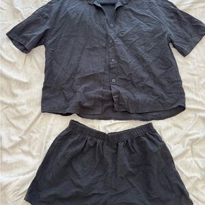 SHEIN Black Button-Up Shirt and Shorts Set